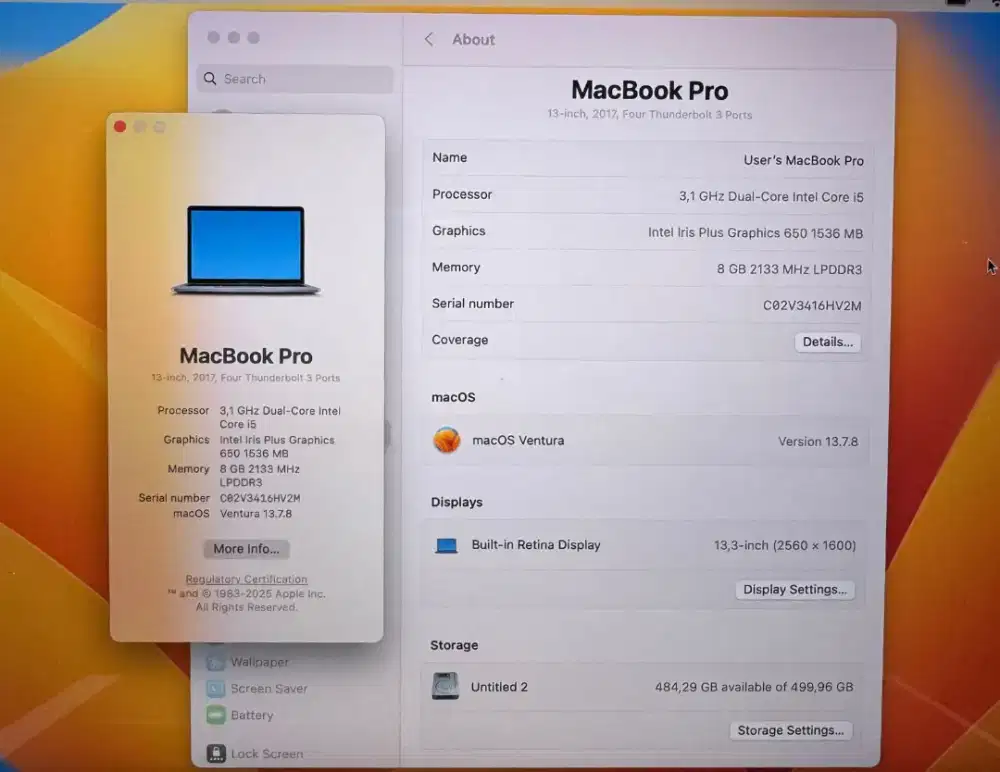 Macbook Pro 2017 Touchbar layar 13 Inch Ram 8 Ssd 512 Core I5 lengkap