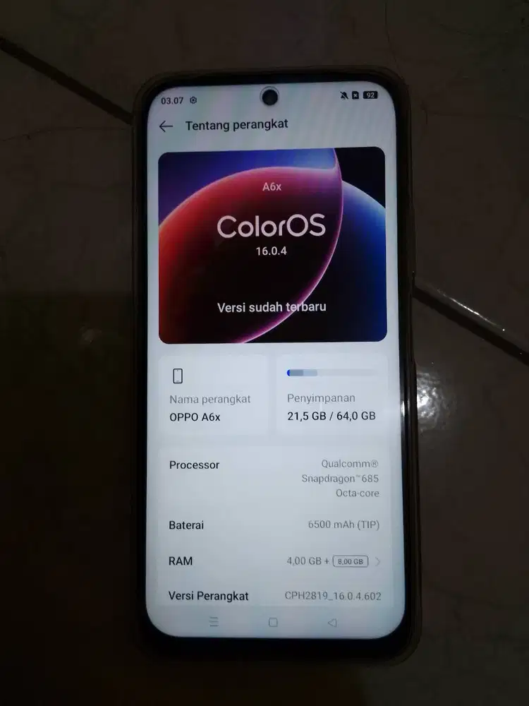 Oppo a6x 4+4/64 batangan like New
