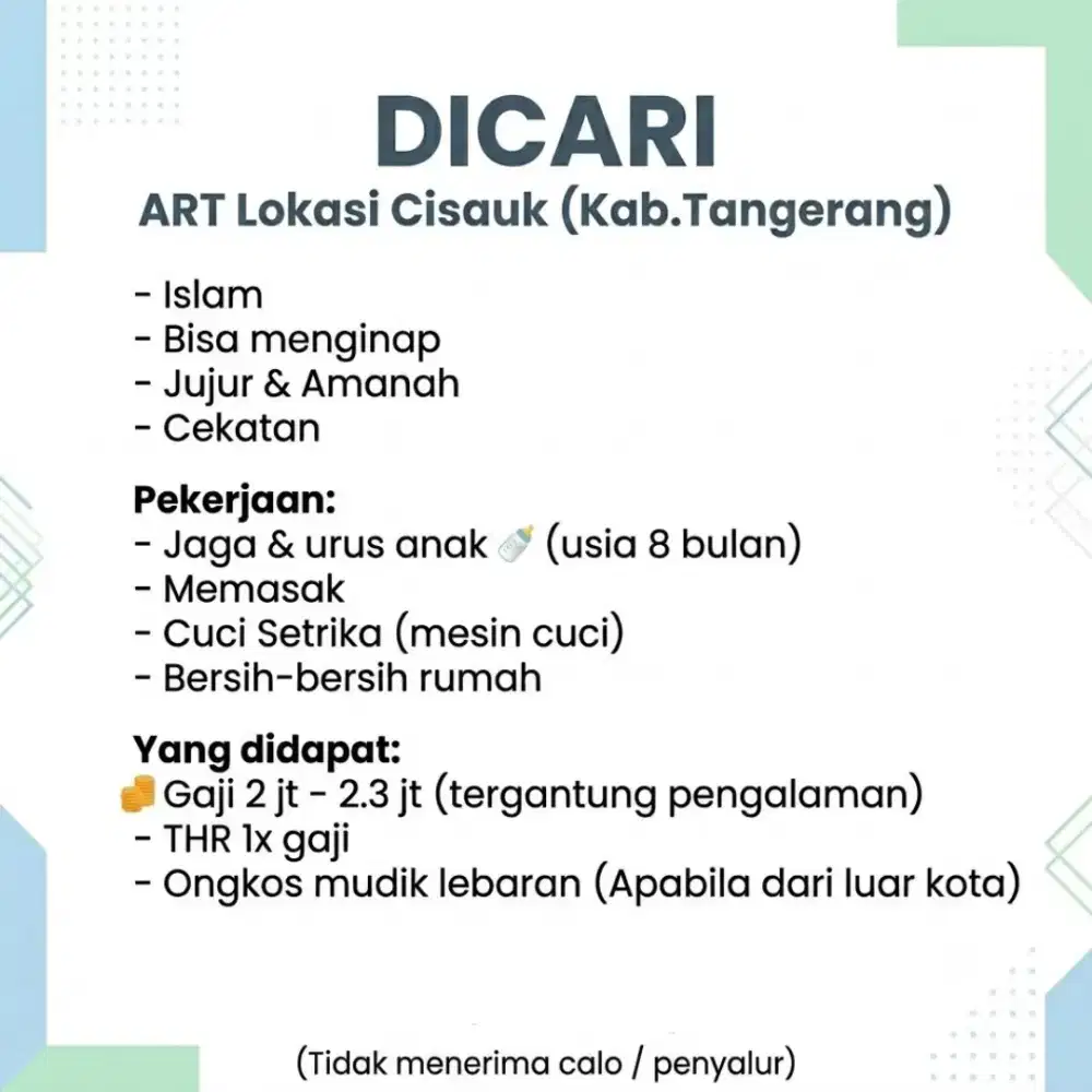 Lowongan ART menginap Cisauk
