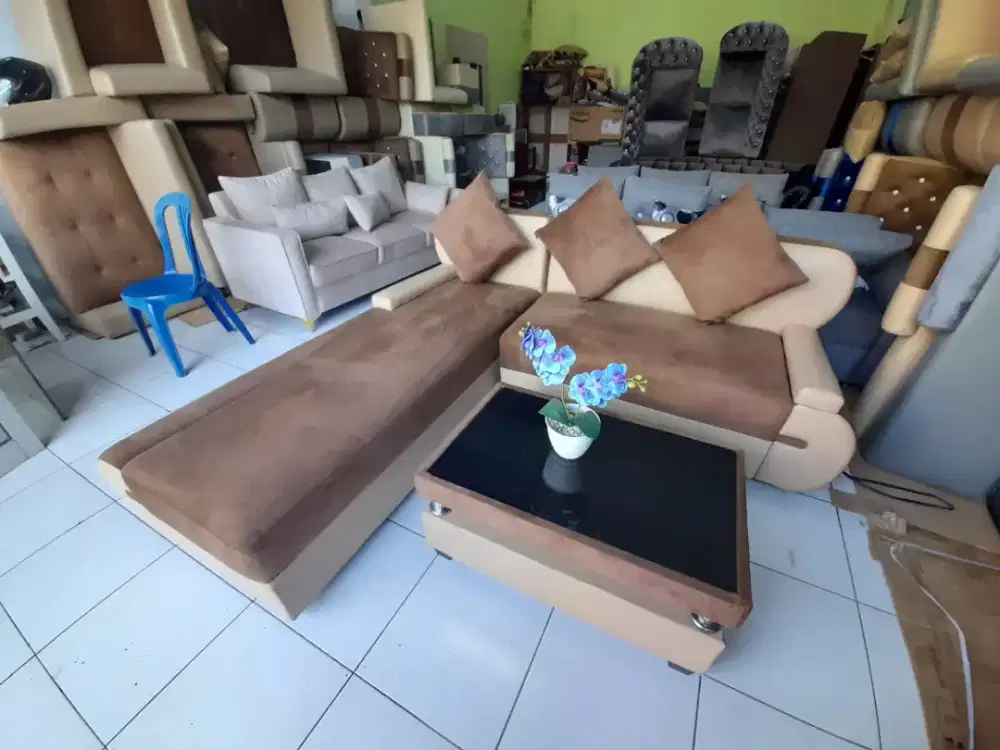 Sofa L slonjor cokelat