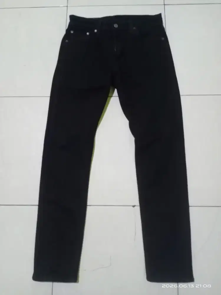 Celana jeans pria Levis 512 Premium Big E Black Rinse Salvedge Gold