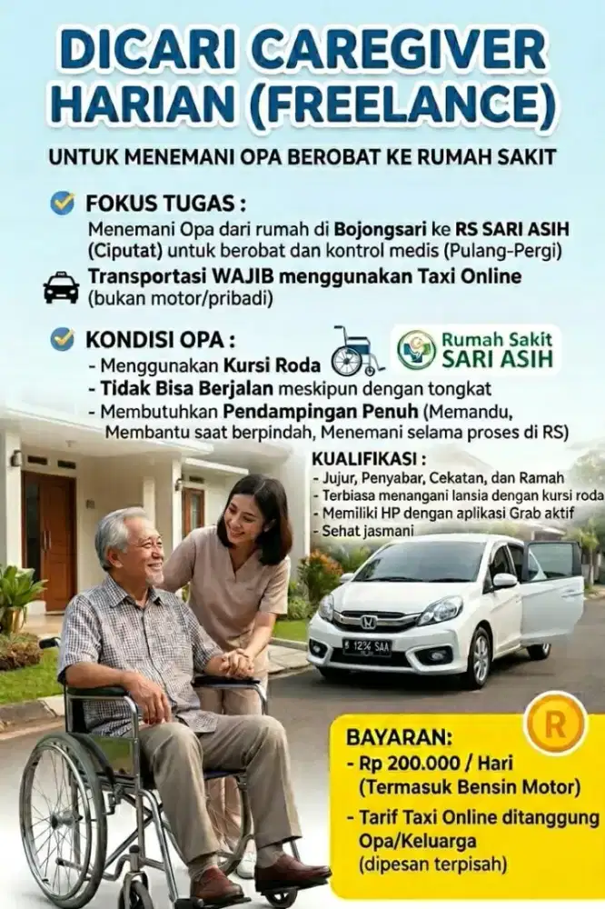 Dibutuhkan Caregiver Pria Temani Lansia Berobat