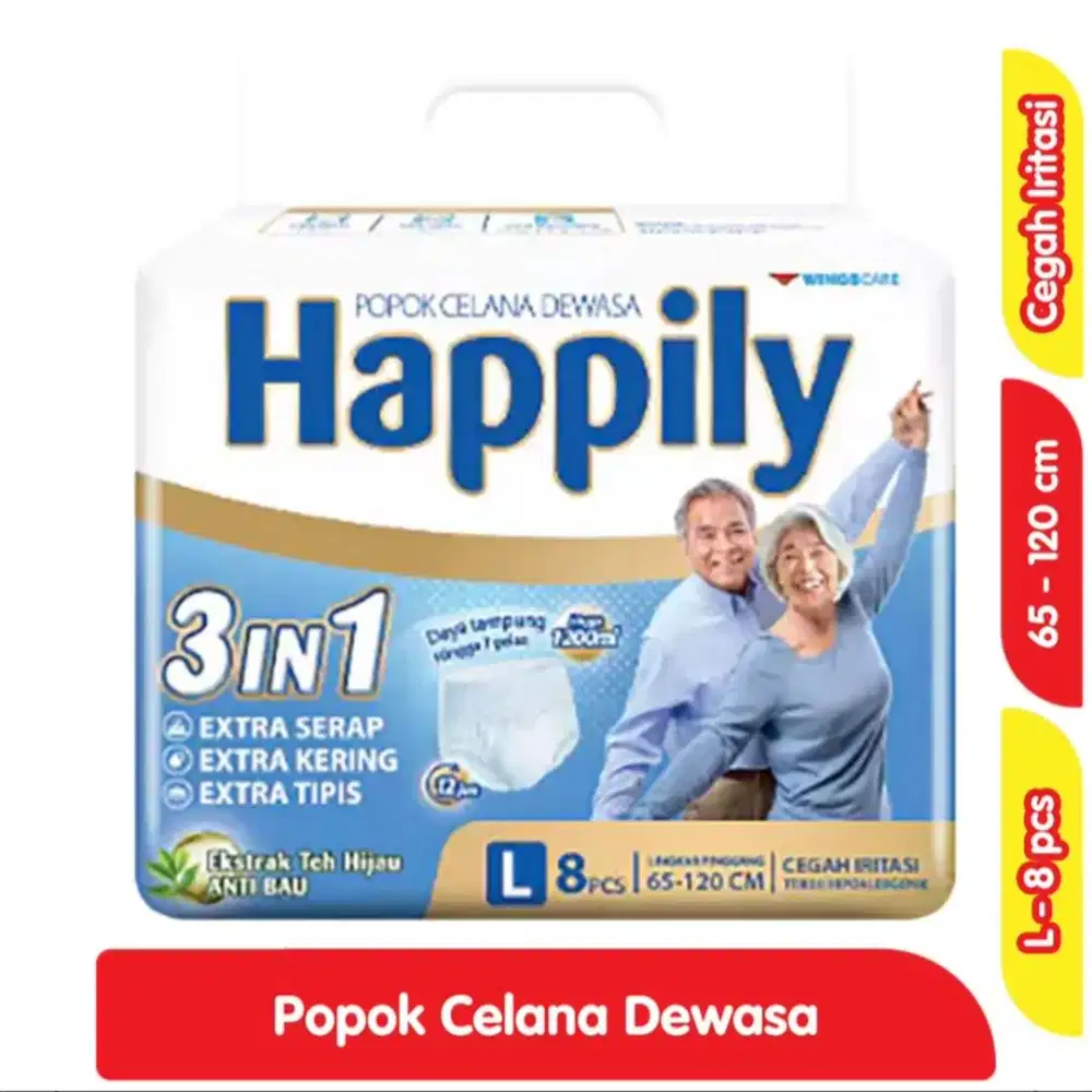HARGA PROMO: Popok Celana Dewasa Happily ukuran L (8 pcs)
