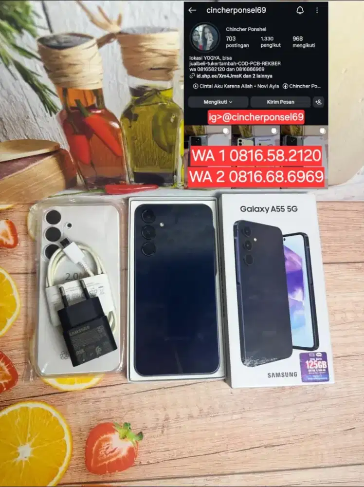 Jual hp likenew samsung A55 5G 12/256 istimewa grns resmi  fre ADAPTOR