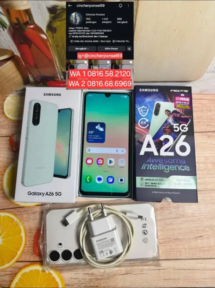 Jual hp likenew samsung A26 5g 8/256 grns PANJANG free ADAPTOR n case