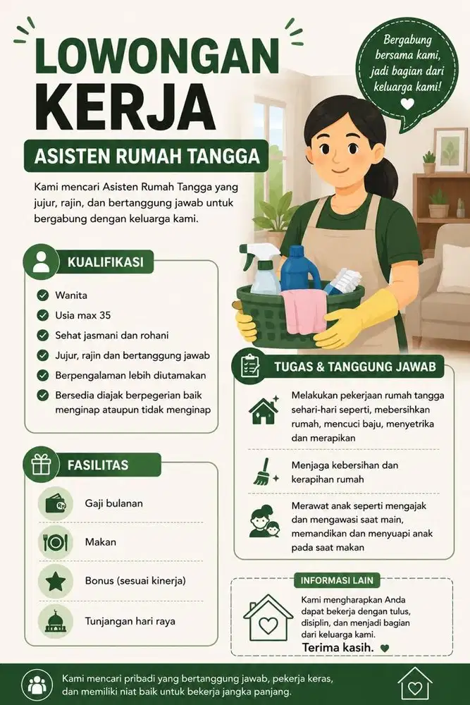 DICARI ASISTEN RUMAH TANGGA (PULANGPERGI