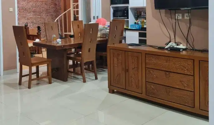 MEJA MAKAN JATI + KURSI JATI, BUFFET JATI, BANGKU BALE JATI