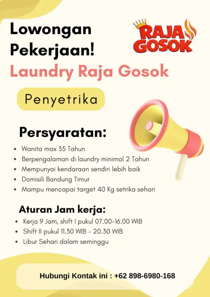 Lowongan Penyetrika Laundry Raja Gosok