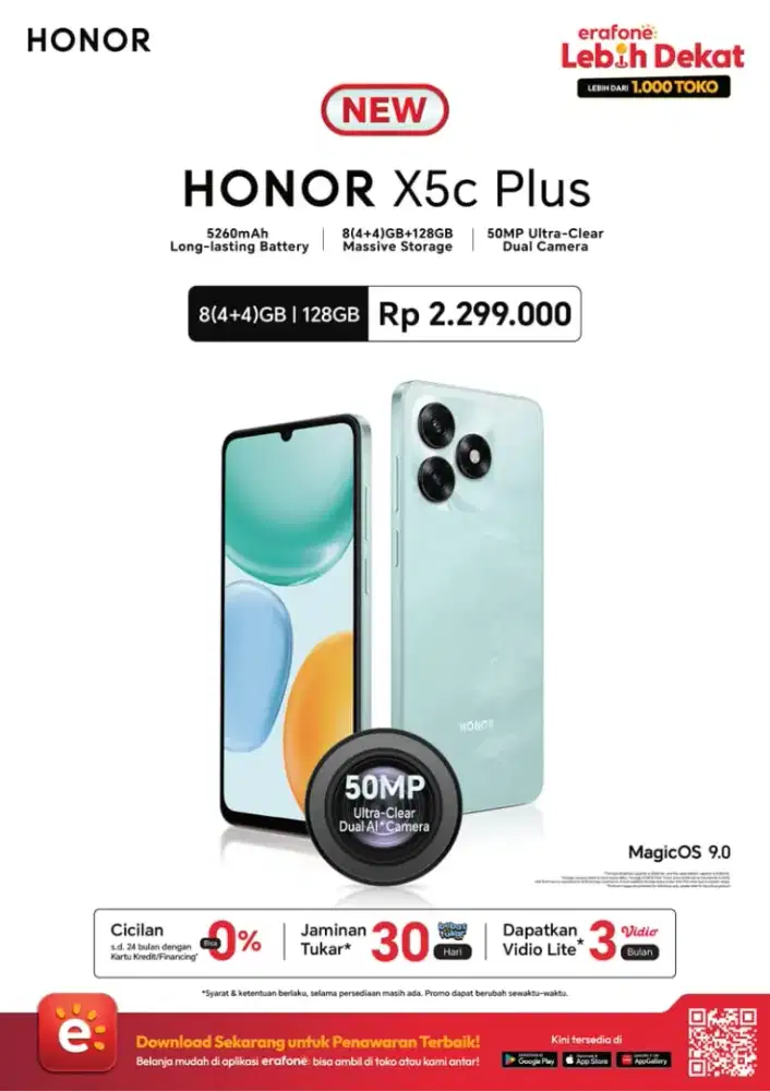 HP Baru HONOR X5c Plus! 8GB/128GB, Kamera 50MP, Cicilan 0%