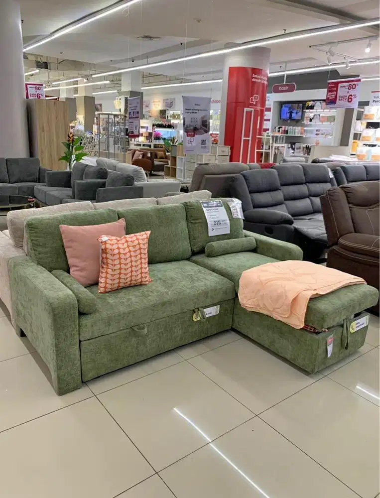 Promo cuci gudang sofa L sleeper