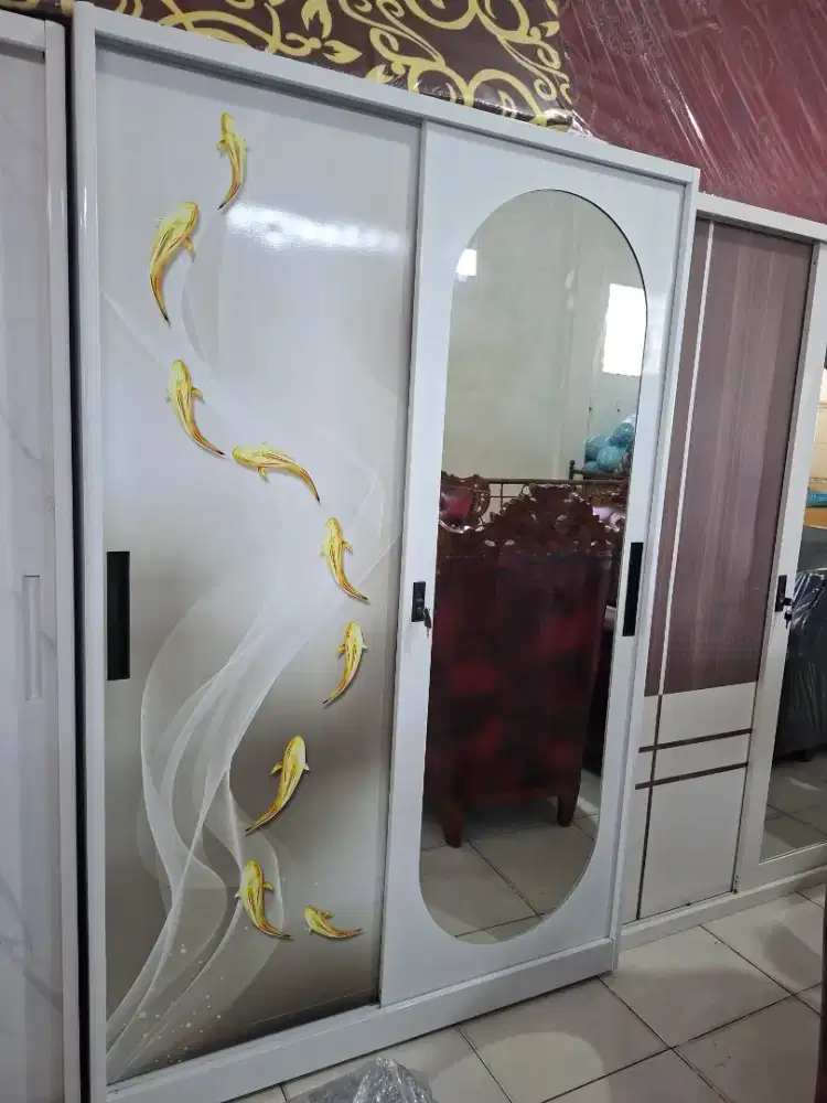 Lemari baju pintu geser 2 pintu besi plat P.120cm