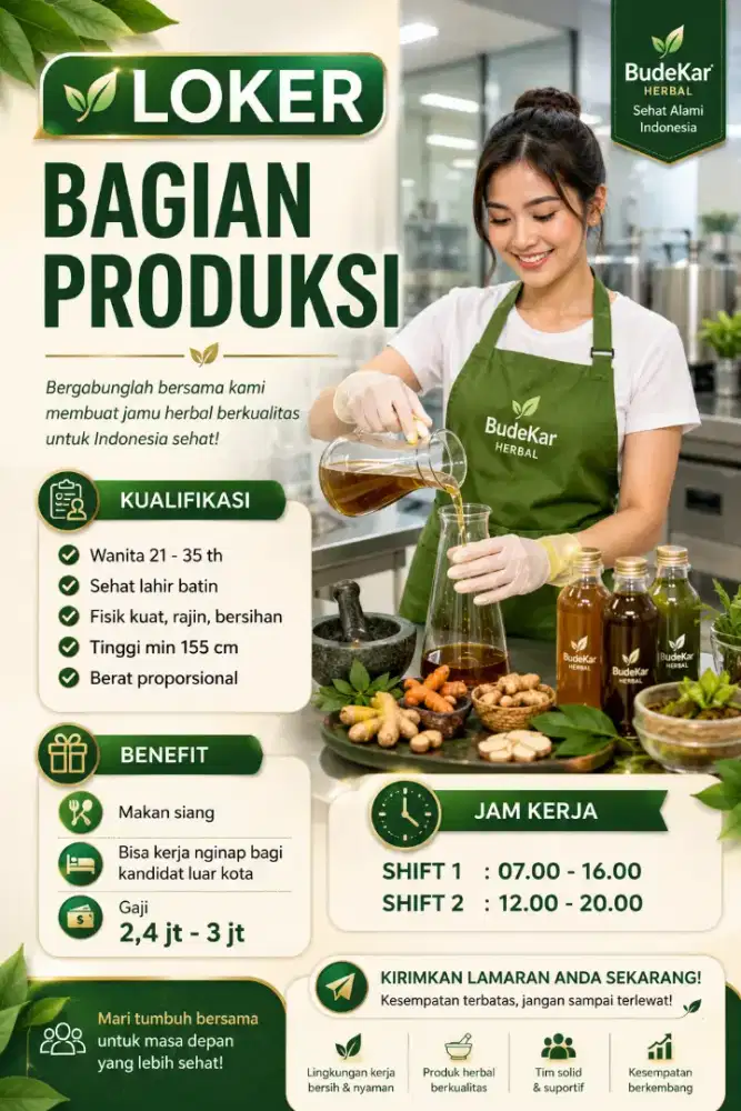 LOKER WANITA BAGIAN PRODUKSI JAMU
