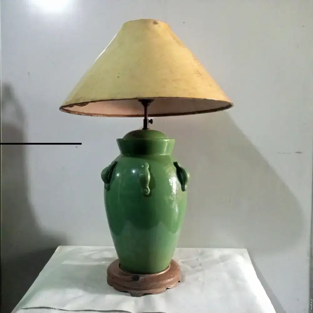 Vintage Lampu Meja Guci Keramik 70 cm Hijau Celadon Chinoiserie Style