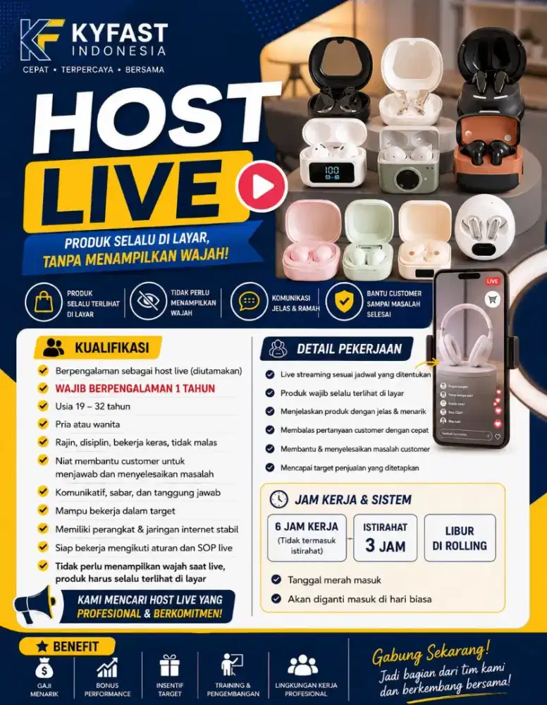 DIBUTUHKAN 2 HOST LIVE STREAMING AREA DADAP RESIDANCE