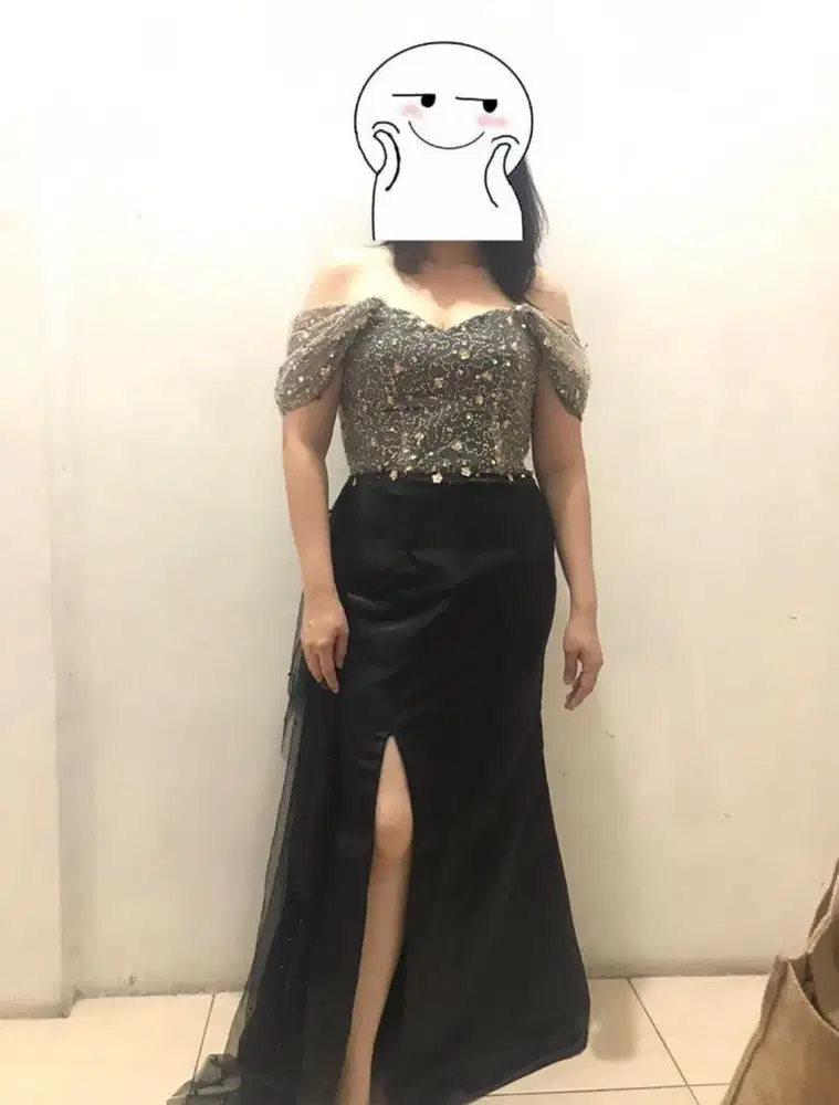 Baju Pesta Black Gold off shoulder | EVENING GOWN | FOR SELL