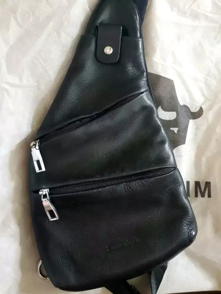 Slingbag tas kulit bison denim