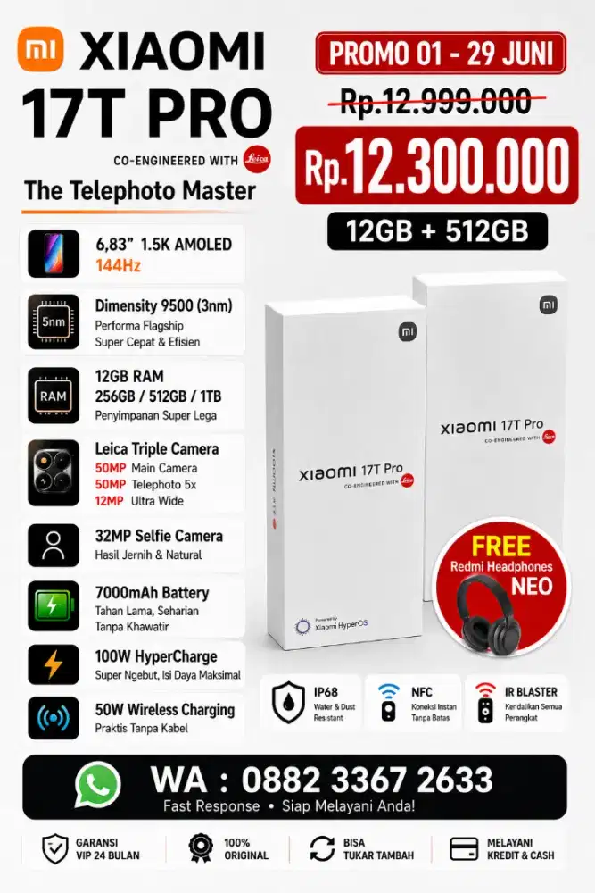 XIAOMI 17T PRO NEW, GARANSI VIP 24 BULAN, HARGA PROMO !!