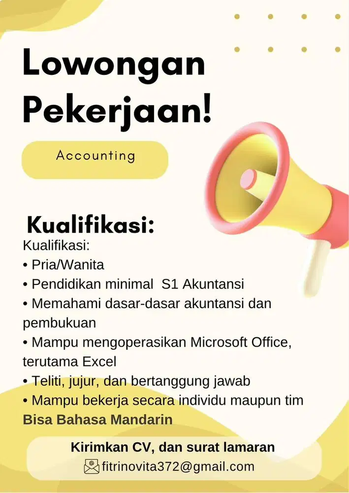 Dicari Staff accounting yang bisa bahasa mandarin