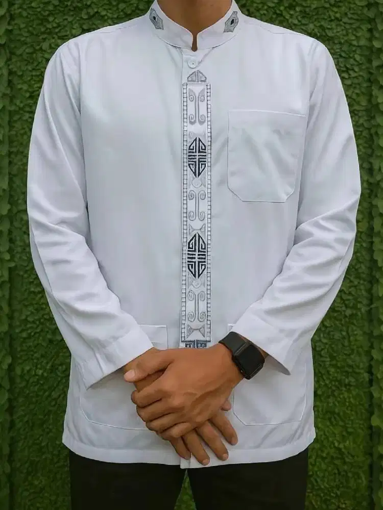 Baju Koko Bordir Muslim Kemeja Pria Lengan Panjang Putih Murah!