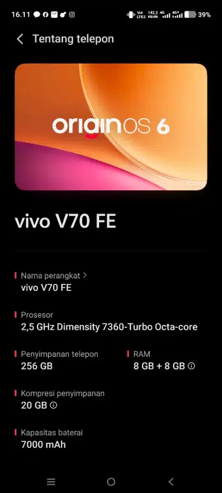 Jual handphone vivo v70 fe ram 8/256