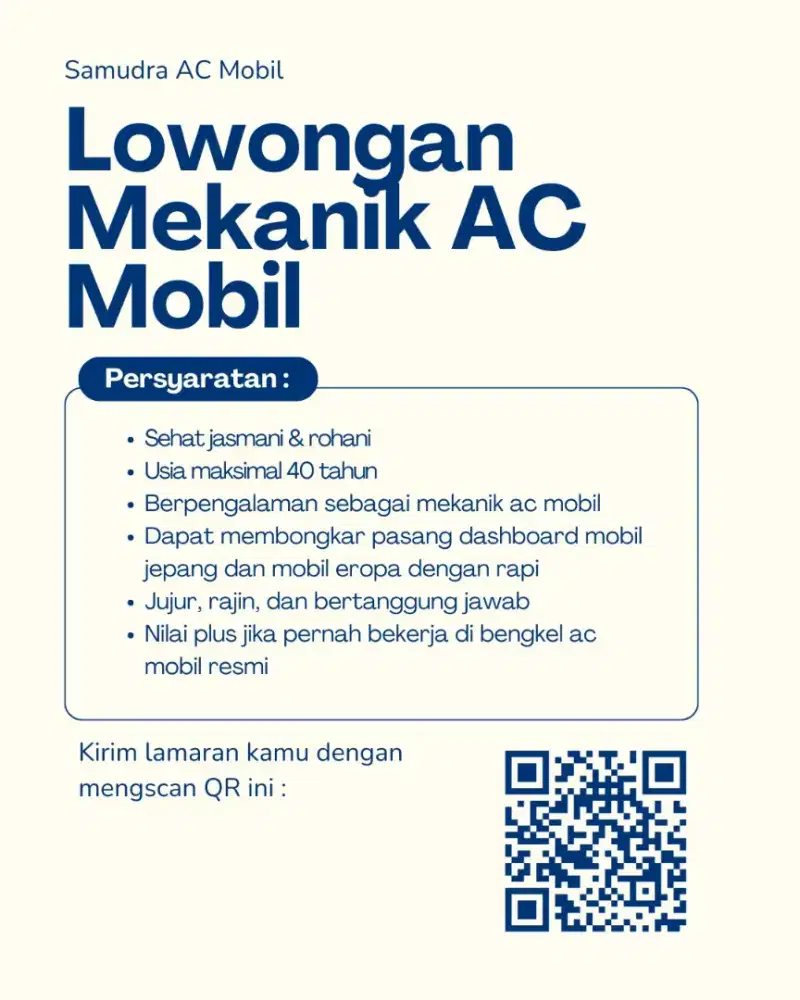 Dicari Mekanik AC Mobil Berpengalaman