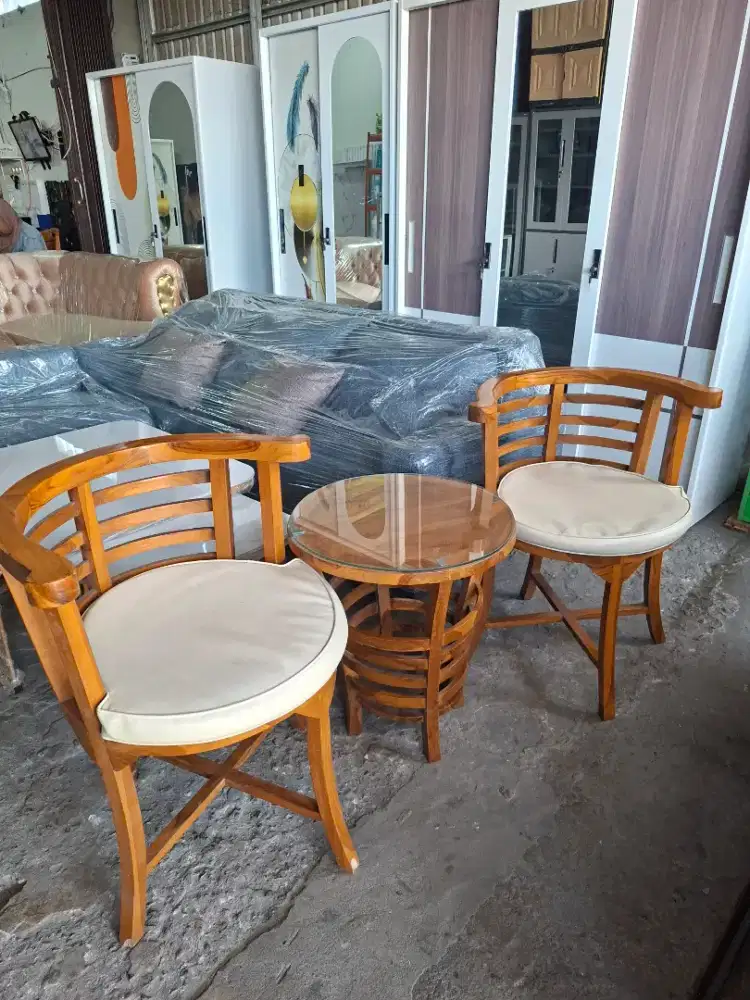 Kursi teras jati jepara model bulat + meja