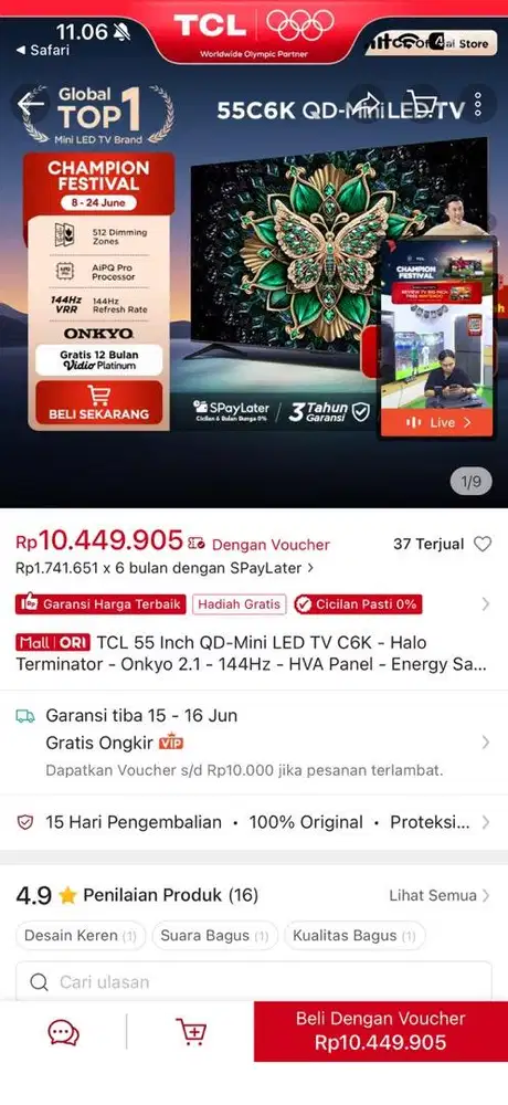 TV 55Inch TCL BARU