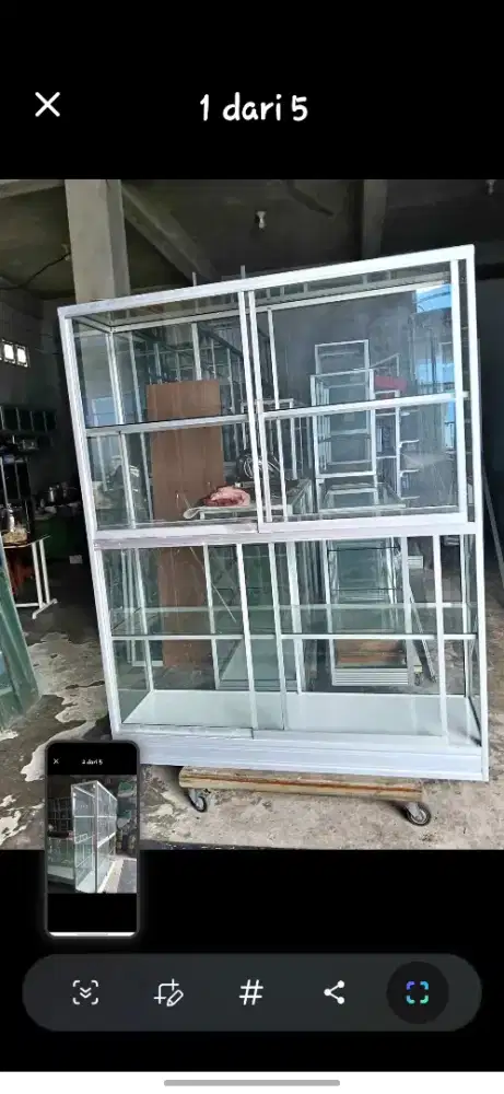 Etalase jualan full kaca 5mili Uk.T.150cm x P.100cm x L.40cm beroda