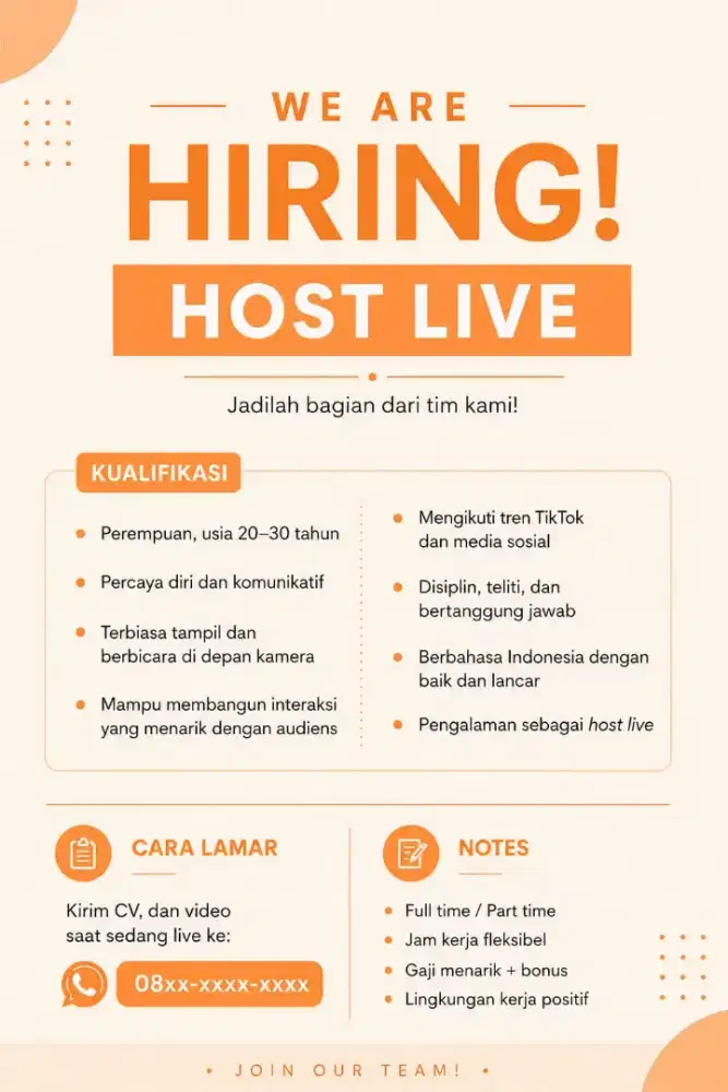 Dicari Host Live Streaming