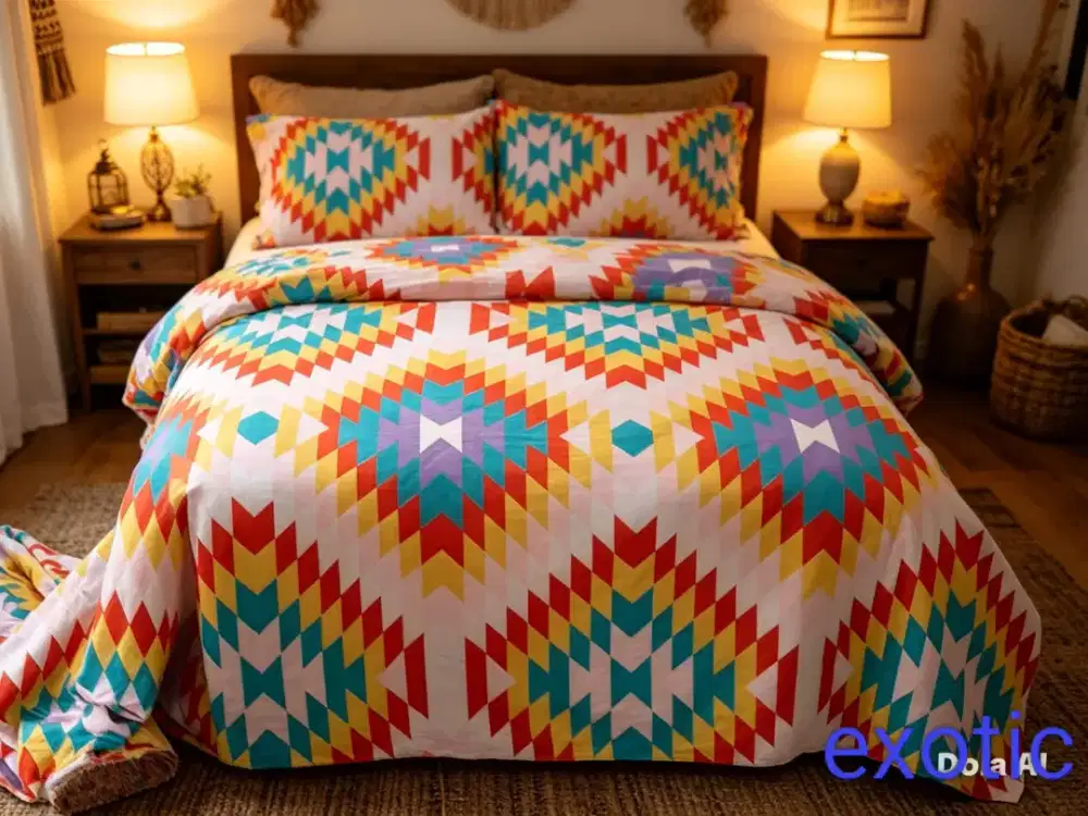 Set seprei anyam abstrak katun premium