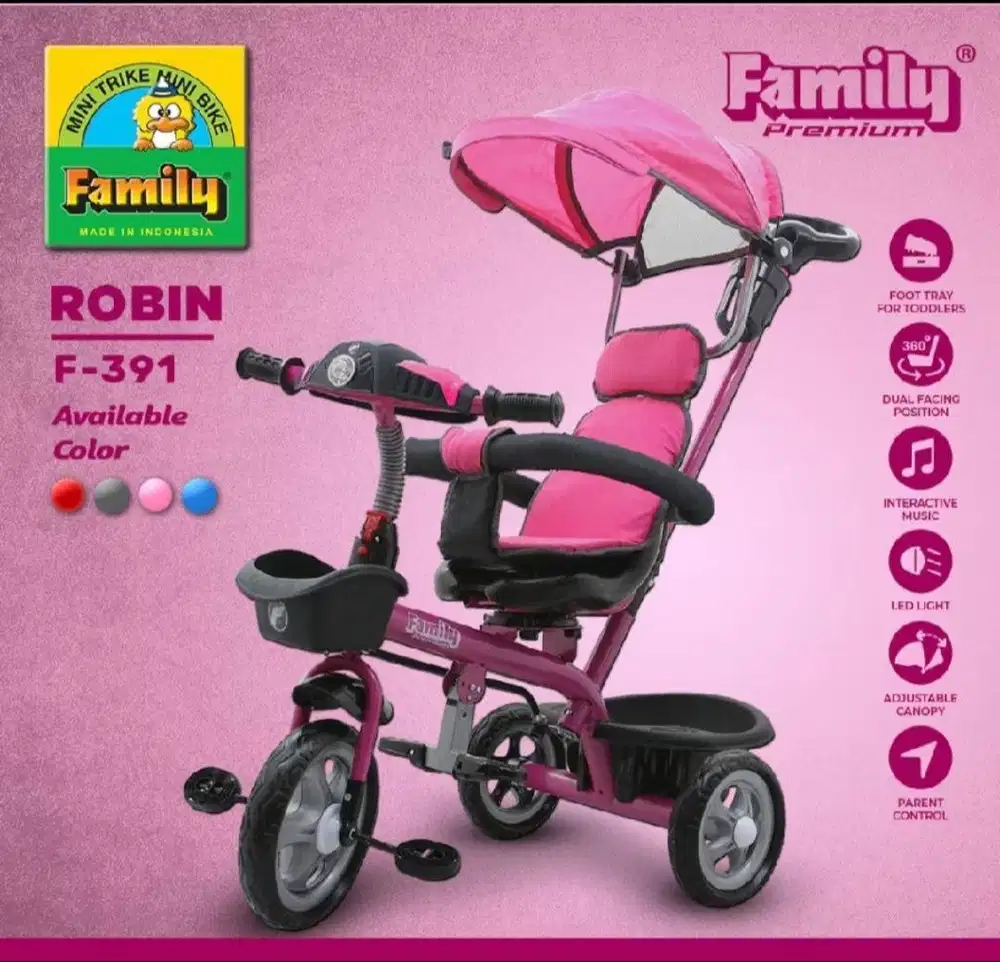 Family Sepeda Anak Roda 3/Stroler premium kanopi n musik Robin F-391