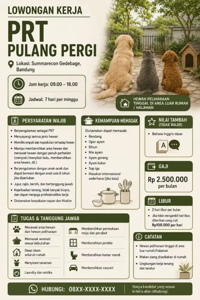 dicari ART langsung majikan