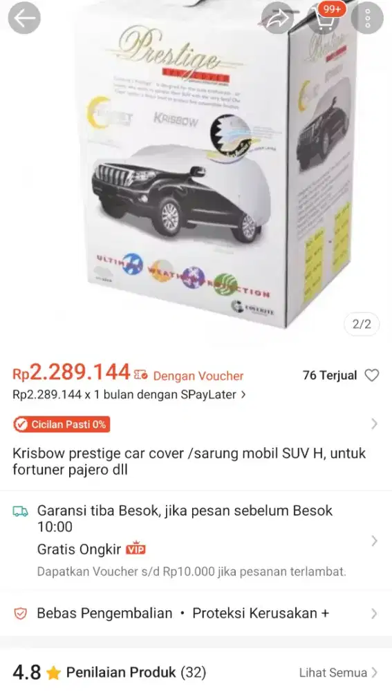 Krisbow prestige car cover/ Sarung Mobil SUV H, untuk fortuner pajero