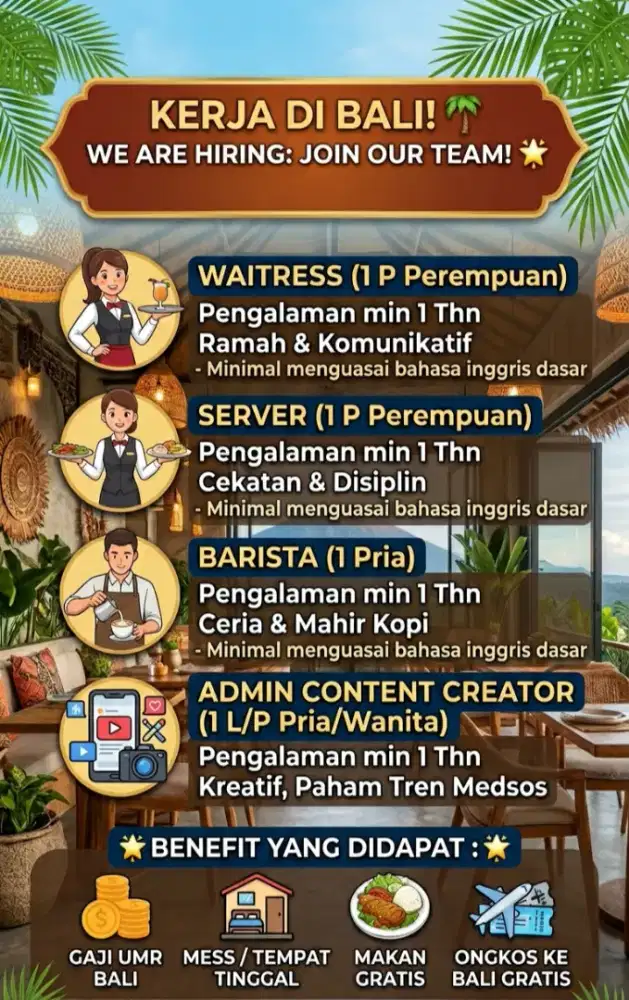 Loker untuk resto di Canggu Bali