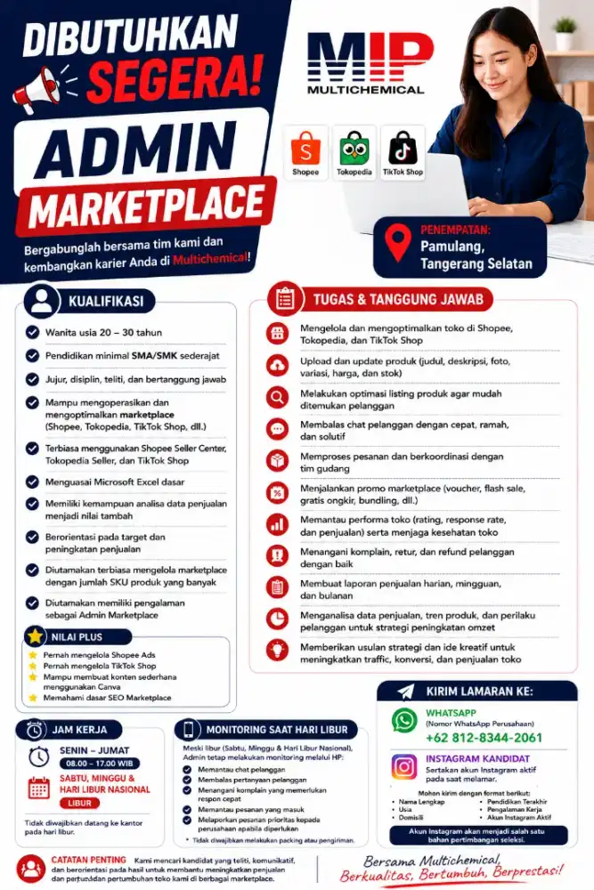 Lowongan Admin Marketplace Wanita | Pamulang Tangerang Selatan