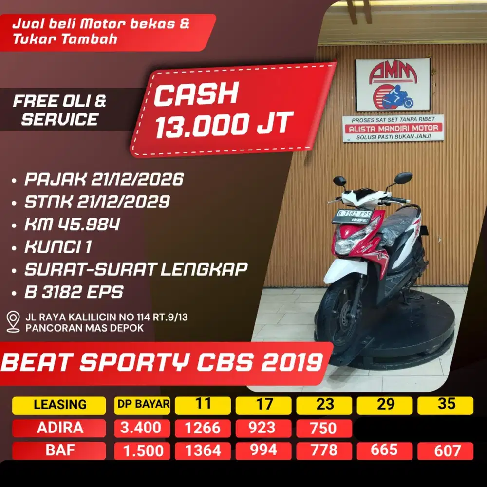 BEAT SPORTY CBS 2019 PAJAK HIDUP CASH / KREDIT ALISTA