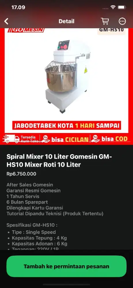 Di jual Mixer spiral