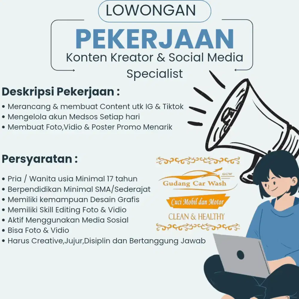 Lowongan Pekerjaan 
Konten Kreator & Social Media Specialis