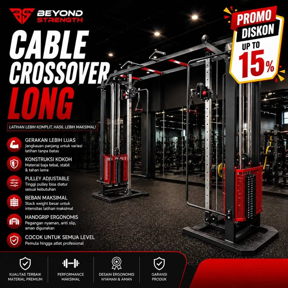 Cable crossover long alat gym custom berkualitas dan bergaransi