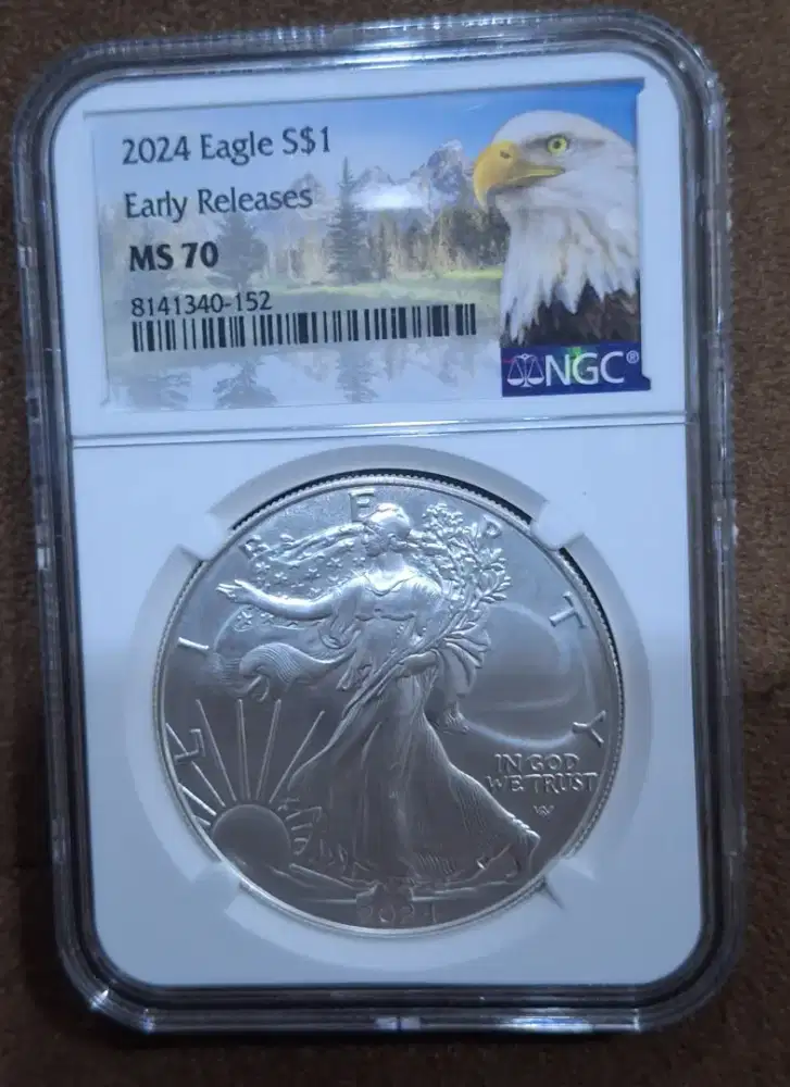 Koin silver NGC MS 70 Eagle S$1