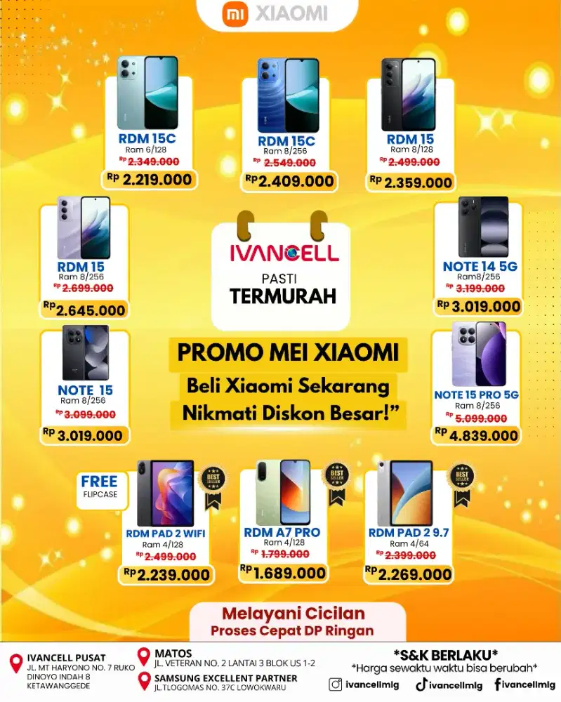 PROMO XIAOMI HARGA MIRING!!!
CICILAN BUNGA RENDAH BISA TUKER TAMBAH