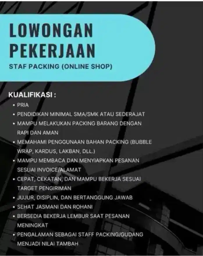 lowongan kerja packing online shop