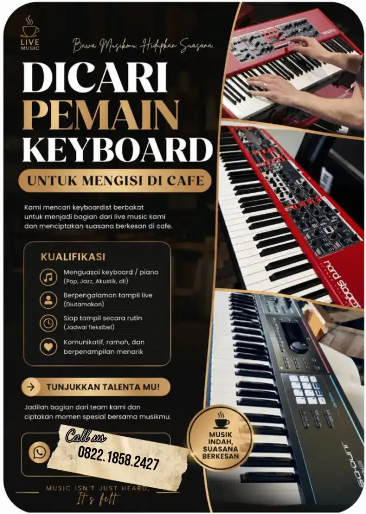 Dibutuhkan keyboardis untuk entertainment Cafe