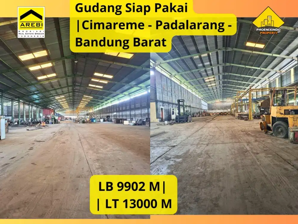 Disewakan Gudang & Pabrik Skala Besar di Cimareme Padalarang Bandung Barat LT ±13.000 m² | LB 9.902 m² | Kawasan Industri | Sewa Jangka Panjang