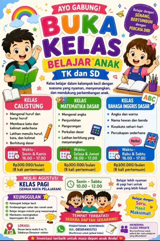Belajar calistung, matematika dan bahasa inggris untuk TK dan SD