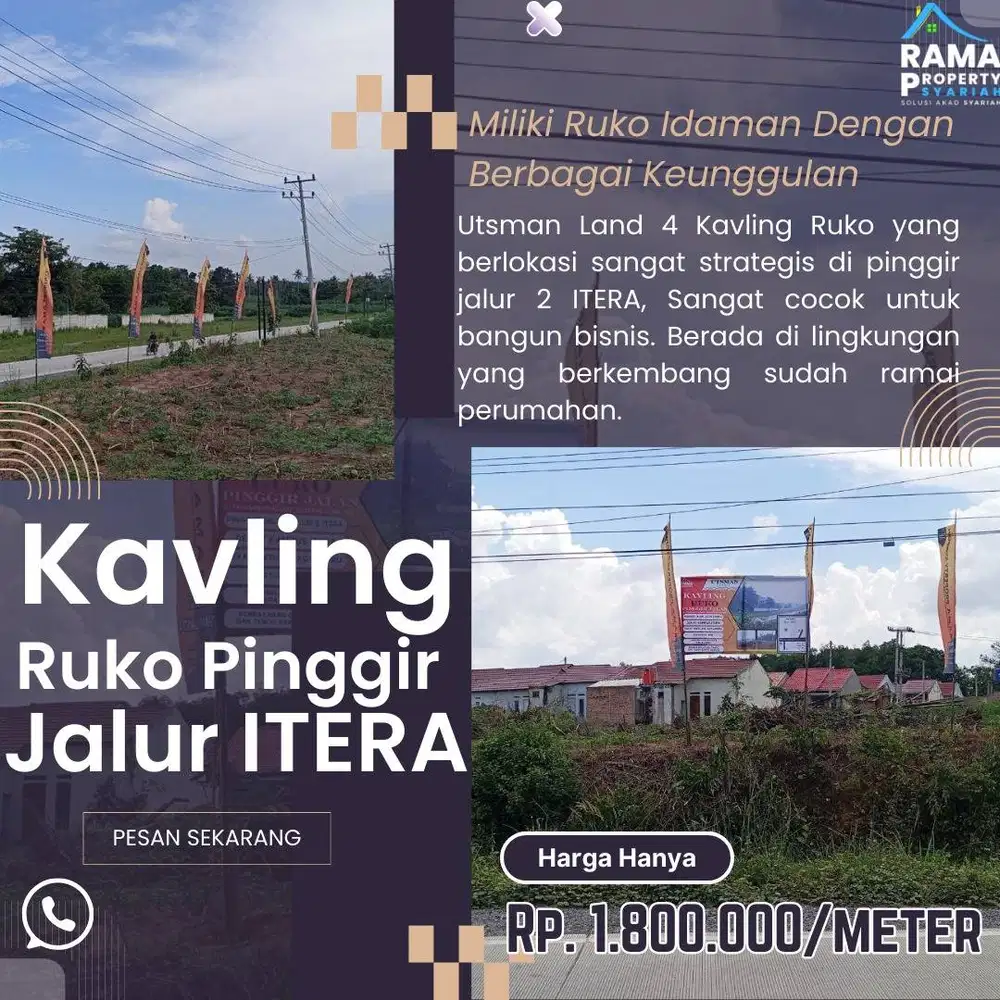 KAVLING RUKO ITERA DP MURAH DIPINGGIR JALUR DUA KORPRI SUKARAME