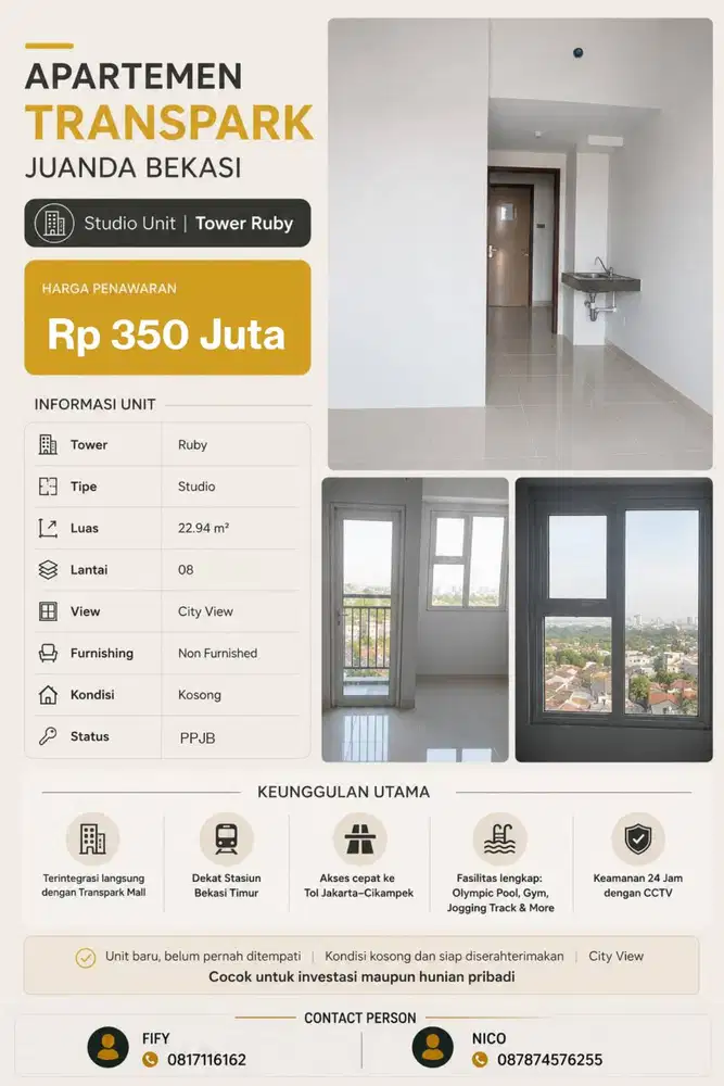 Dijual Apartement Transpark Juanda Tipe Studio Tower Ruby