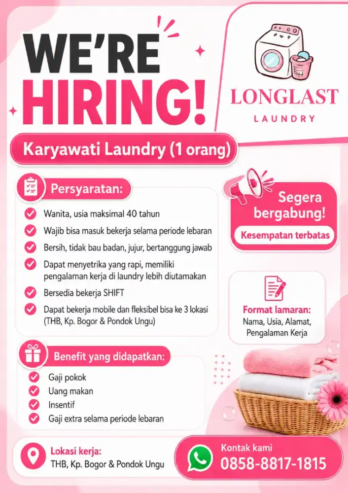 Loker Karyawati Laundry - THB/Kp.Bogor/PUP