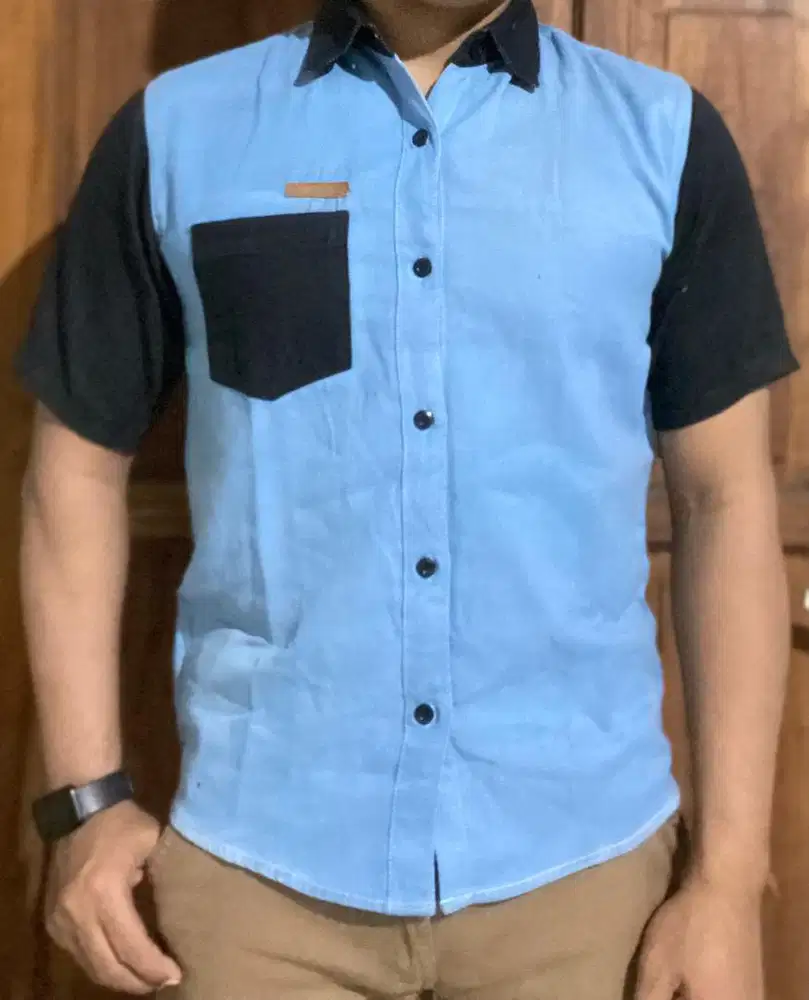 [ PRELOVED ] Hem Lengan pendek Kombinasi || Hem Kombinasi Denim