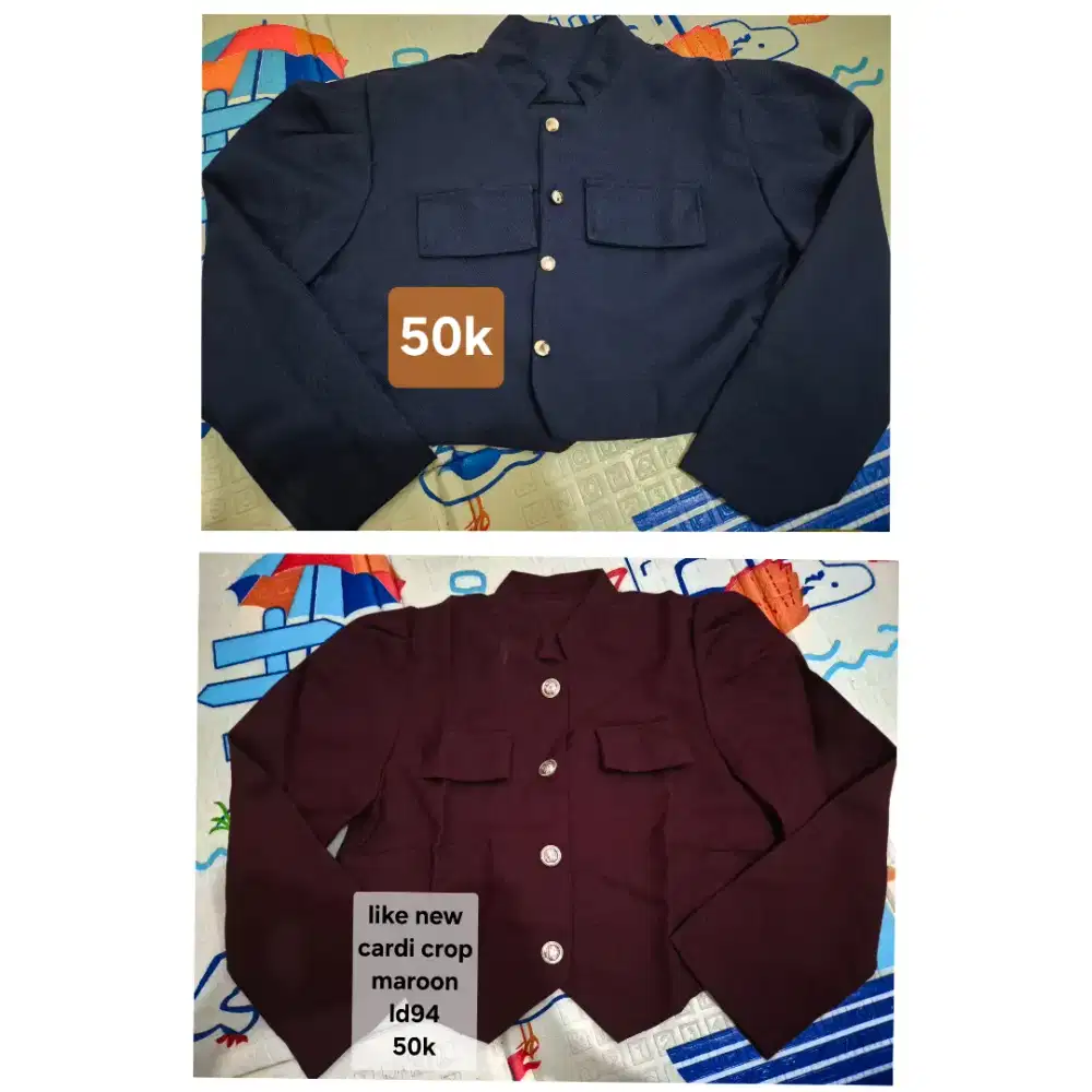 Cardigan crop navy maroon